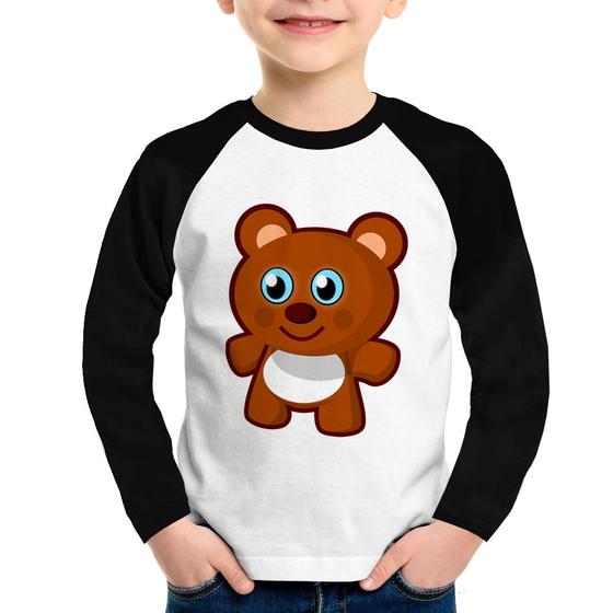 Imagem de Camiseta Raglan Infantil Ursinho Desenho Manga Longa - Foca na Moda