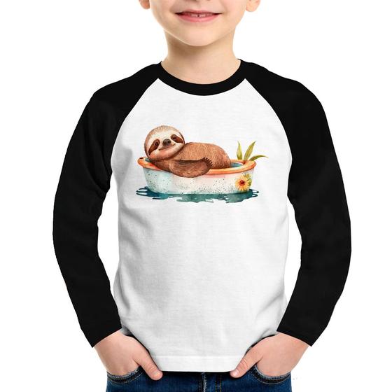 Imagem de Camiseta Raglan Infantil Ursinho Panda Relaxando Na Piscina Manga Longa - Foca na Moda