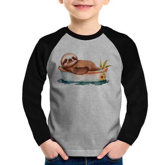 Imagem de Camiseta Raglan Infantil Ursinho Panda Relaxando Na Piscina Manga Longa - Foca na Moda