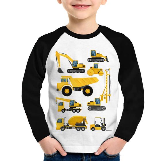 Imagem de Camiseta Raglan Infantil Veículos de construção Manga Longa - Foca na Moda