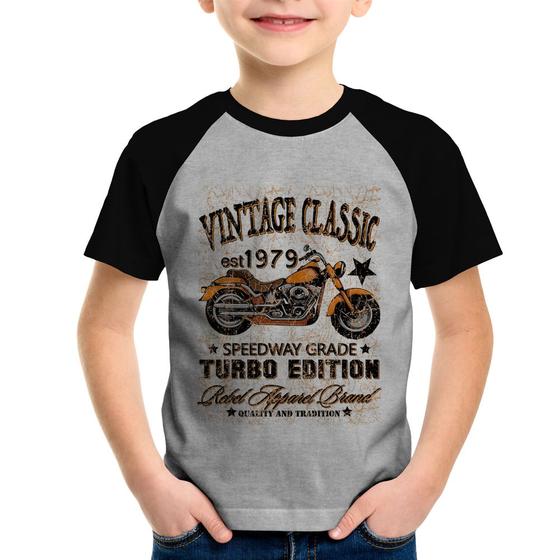 Imagem de Camiseta Raglan Infantil Vintage Classic Moto - Foca na Moda