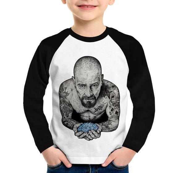 Imagem de Camiseta Raglan Infantil Walter White Tattoo Heisenberg Manga Longa - Foca na Moda