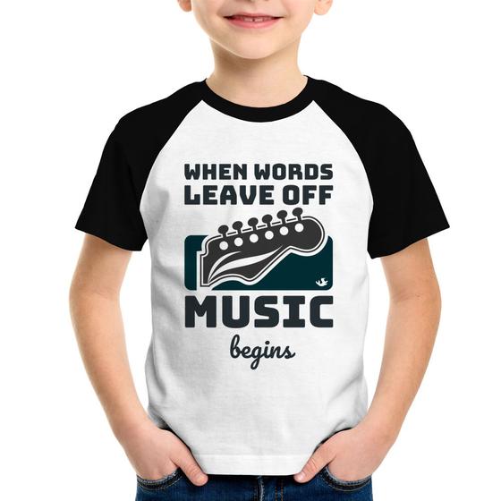 Imagem de Camiseta Raglan Infantil When words leave off music begins - Foca na Moda