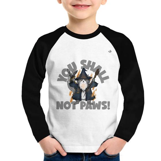 Imagem de Camiseta Raglan Infantil You shall not paws Manga Longa - Foca na Moda