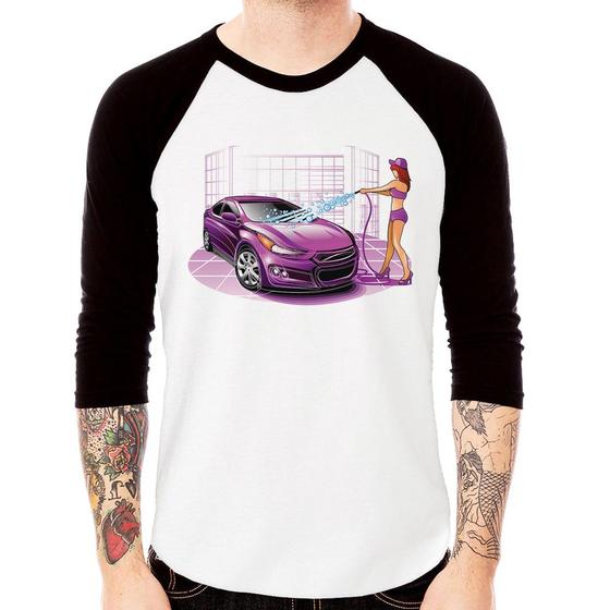 Imagem de Camiseta Raglan Lava Jato Carro Roxo Manga 3/4 - Foca na Moda