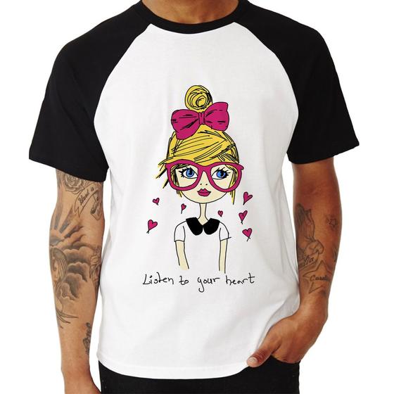 Imagem de Camiseta Raglan Listen to your heart - Foca na Moda