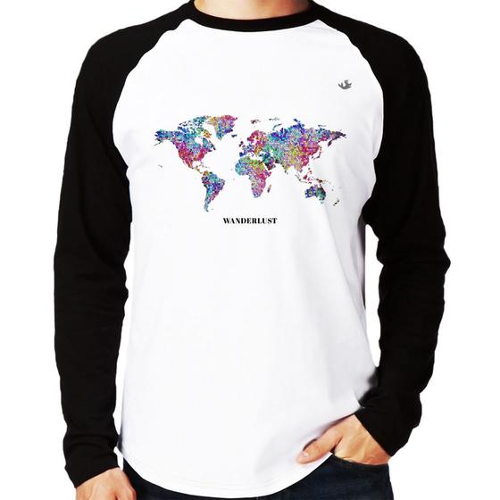 Imagem de Camiseta Raglan Mapa mundi mosaico Manga Longa - Foca na Moda