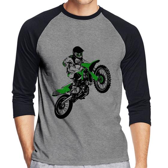 Imagem de Camiseta Raglan Motocross Jump Verde Manga 3/4 - Foca na Moda