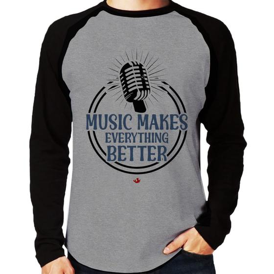 Imagem de Camiseta Raglan Music makes everything better Manga Longa - Foca na Moda