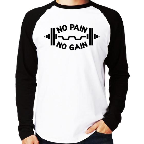 Imagem de Camiseta Raglan No Pain No Gain Manga Longa - Foca na Moda