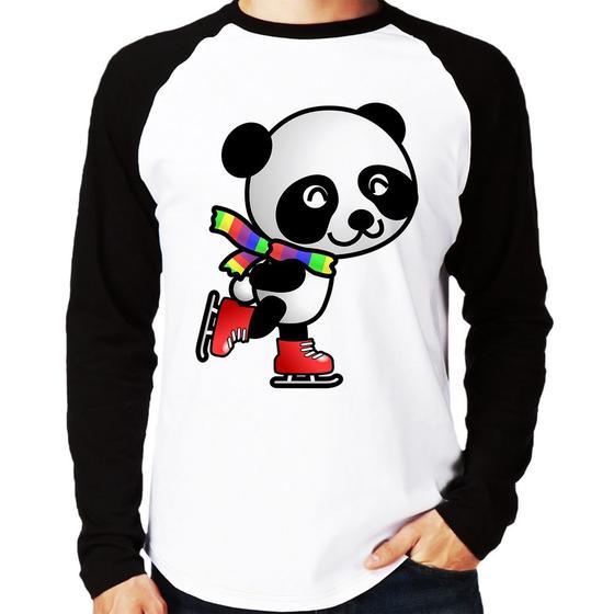 Imagem de Camiseta Raglan Panda de Patins Manga Longa - Foca na Moda