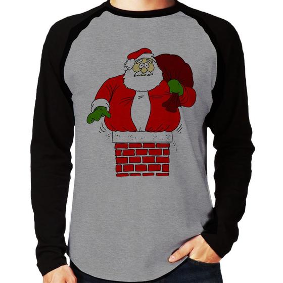 Imagem de Camiseta Raglan Papai Noel Chaminé Manga Longa - Foca na Moda