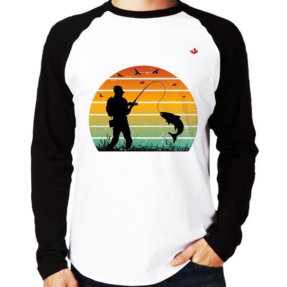 Imagem de Camiseta Raglan Pescaria Vintage Sunset Manga Longa - Foca na Moda