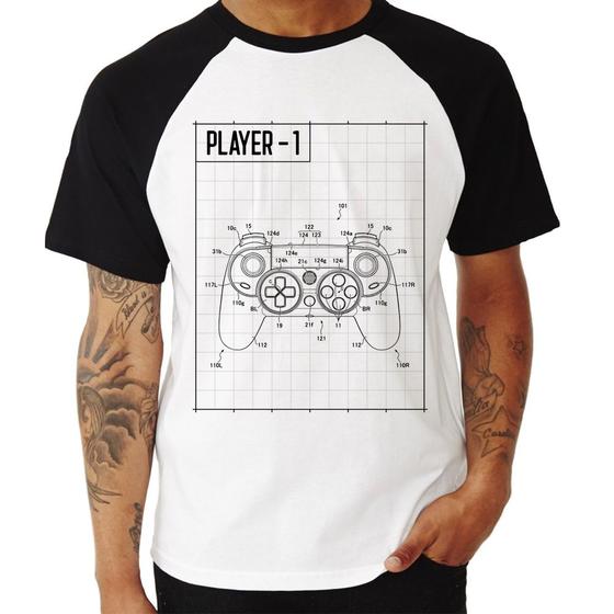 Imagem de Camiseta Raglan Player 1 Controle Joystick - Foca na Moda