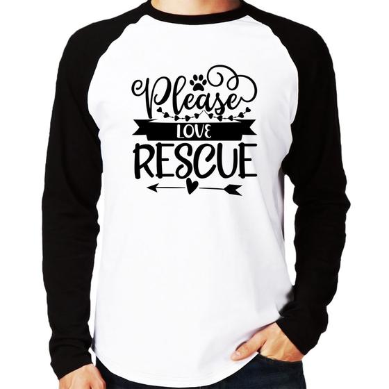 Imagem de Camiseta Raglan Please Love Rescue Manga Longa - Foca na Moda