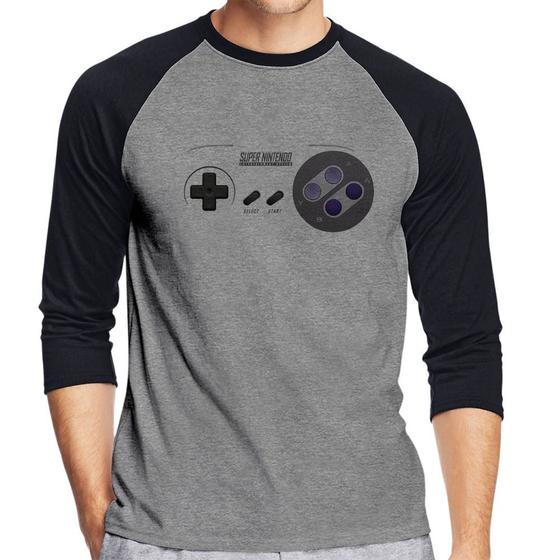 Imagem de Camiseta Raglan Super Nintendo SNES Gamepad Manga 3/4 - Foca na Moda