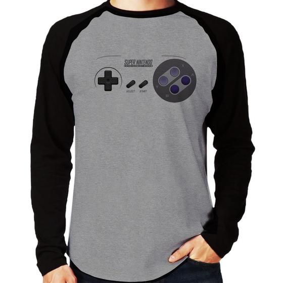 Imagem de Camiseta Raglan Super Nintendo SNES Gamepad Manga Longa - Foca na Moda