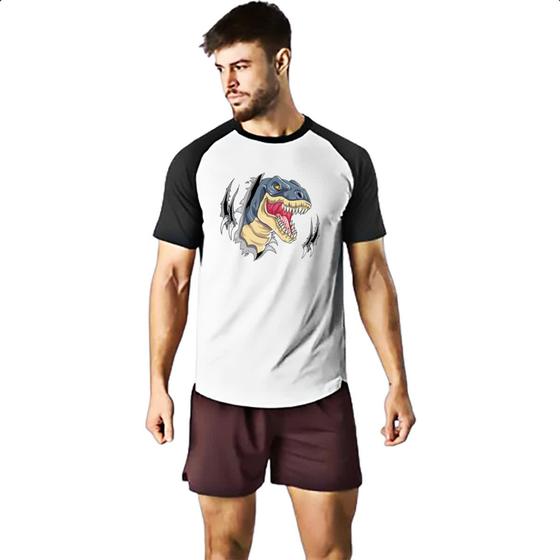 Imagem de Camiseta Raglan T-Rex rasgando a camisa