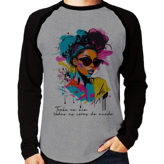 Imagem de Camiseta Raglan Tenho em mim todas as cores do mundo Manga Longa - Foca na Moda