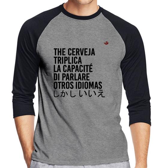 Imagem de Camiseta Raglan The cerveja triplica la capacité di parlare otros idiomas Manga 3/4 - Foca na Moda