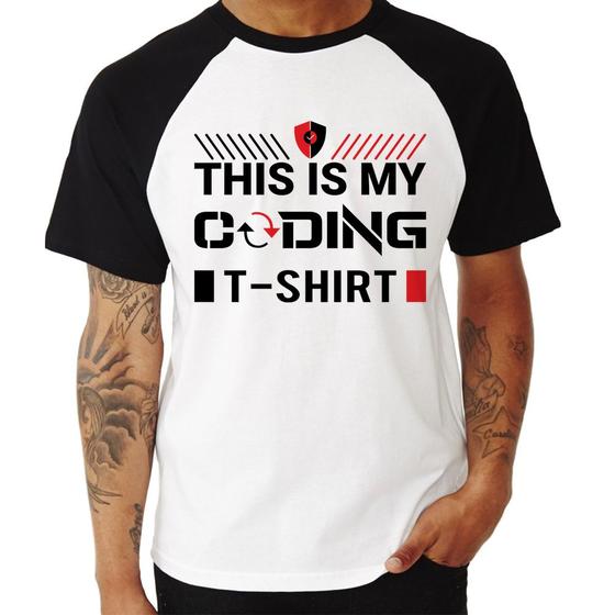 Imagem de Camiseta Raglan This is my coding t-shirt - Foca na Moda