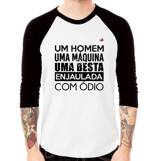 Imagem de Camiseta Raglan Um homem, uma máquina, uma besta enjaulada com ódio Manga 3/4 - Foca na Moda