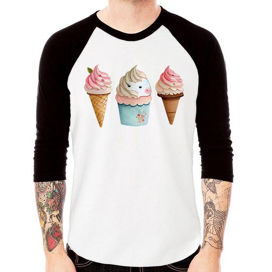 Imagem de Camiseta Raglan Unicórnio Sorvete Manga 3/4 - Foca na Moda