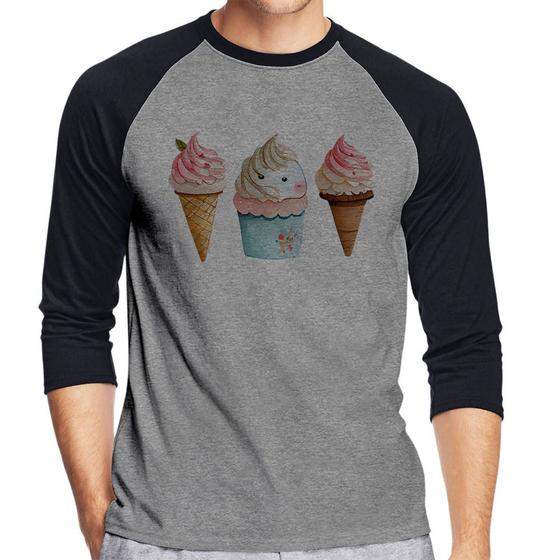 Imagem de Camiseta Raglan Unicórnio Sorvete Manga 3/4 - Foca na Moda