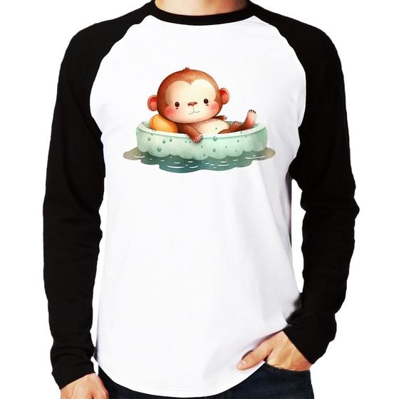 Imagem de Camiseta Raglan Ursinho Bebê Na Piscina  Manga Longa - Foca na Moda