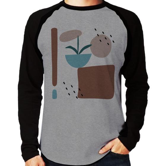 Imagem de Camiseta Raglan Vaso de Planta Minimalista Abstrato Manga Longa - Foca na Moda