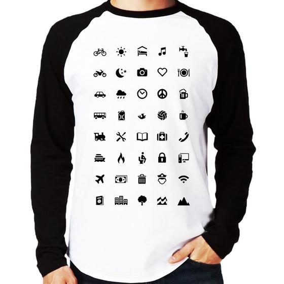 Imagem de Camiseta Raglan Viajante 40 Icones Turista Manga Longa - Foca na Moda