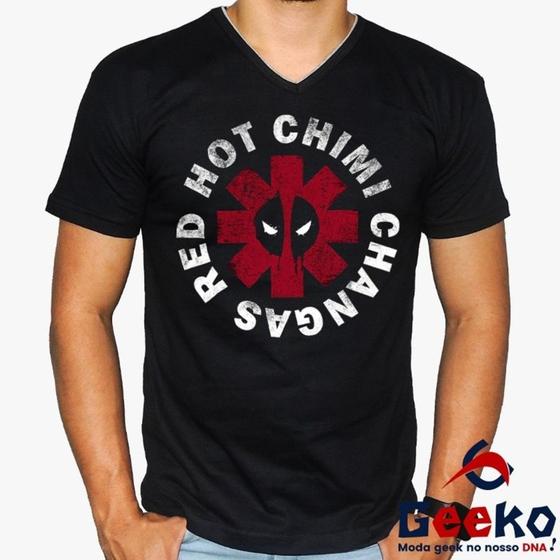 Imagem de Camiseta Red Hot Chimi Changas 100% Algodão Deadpool Red Hot Chili Peppers Banda de Rock Geeko