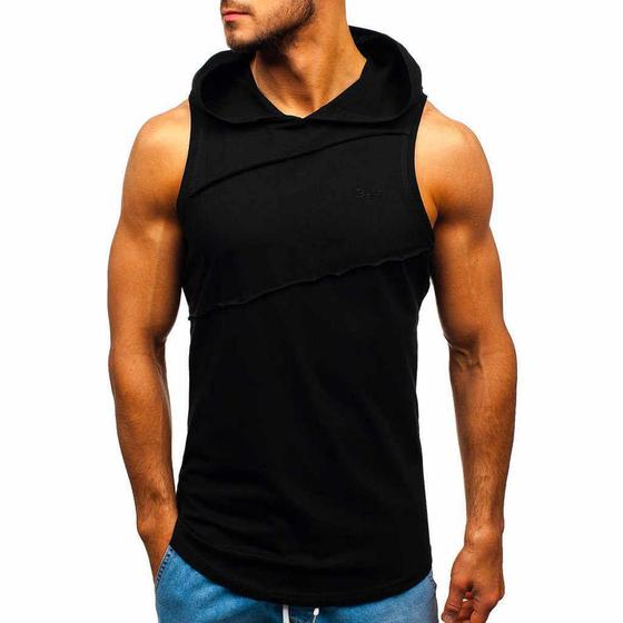 Camiseta Regata Capuz Machão Academia Esportiva Preto liso Menor preço em Camiseta Regata Capuz Machão Academia Esportiva Preto liso