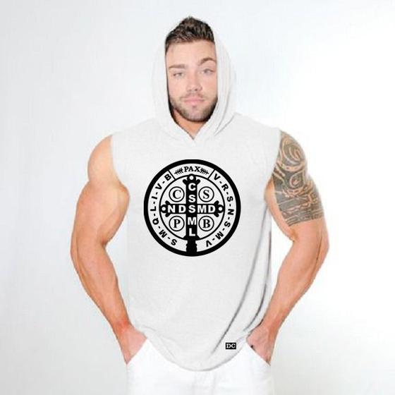 Camiseta Regata Capuz Machão Masculina Esportes Academia Personalizada Cruz De São Bento Menor preço em Camiseta Regata Capuz Machão Masculina Esportes Academia Personalizada Cruz De São Bento