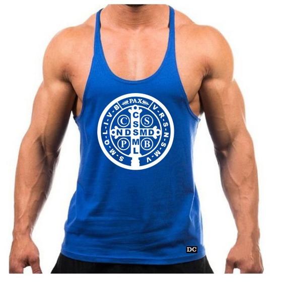 Imagem de Camiseta Regata Cavada Masculina Academia Treino Cruz De São Bento