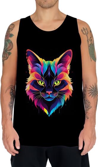 Imagem de Camiseta Regata de Gatinho Colorido Neon Vetor 16