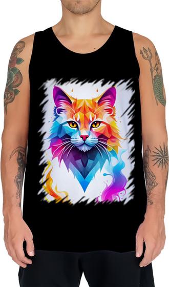 Imagem de Camiseta Regata de Gatinho Colorido Neon Vetor 8