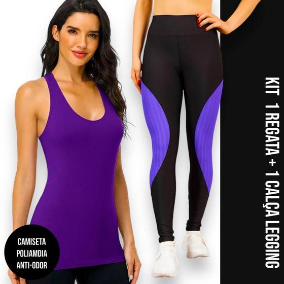 Imagem de Camiseta REGATA DRY FIT MALHA FRIA POLIAMIDA + Calça LEG LEGGING REDINHA Conjunto Fitness 537