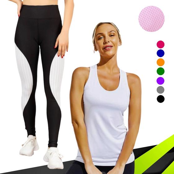 Imagem de Camiseta REGATA DRY FIT Tecido furadinho + CALÇA leg LEGGING REDINHA Conjunto Fitness Feminino 631