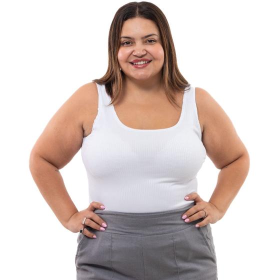 Imagem de Blusa Canelada Plus Size Feminina Alça Larga Regata Blusa Cavada Verão