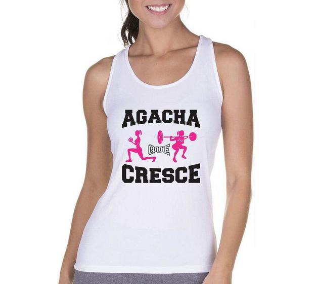 Imagem de Camiseta Regata Feminina Fitness Academia Frases Musculação Agacha que Cresce Branca