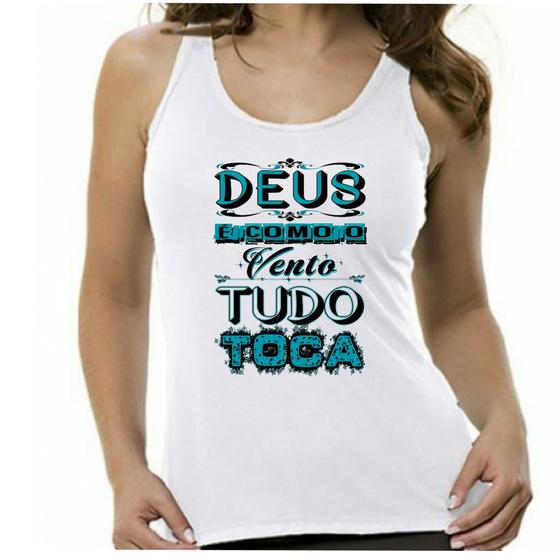 Imagem de Camiseta regata feminina gospel Deus tudo toca cristã