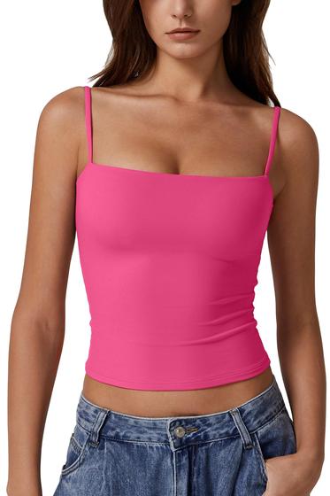 Imagem de Camiseta regata QINSEN Basic Spaghetti Spaghetti com forro duplo Rosy M