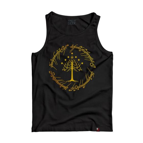 Camiseta Regata Senhor Dos Anéis Gandalf Estampa Dourada Menor preço em Camiseta Regata Senhor Dos Anéis Gandalf Estampa Dourada
