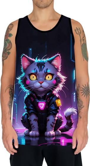 Imagem de Camiseta Regata Tshirt Animais Cyberpunk Gatos Felinos HD 2