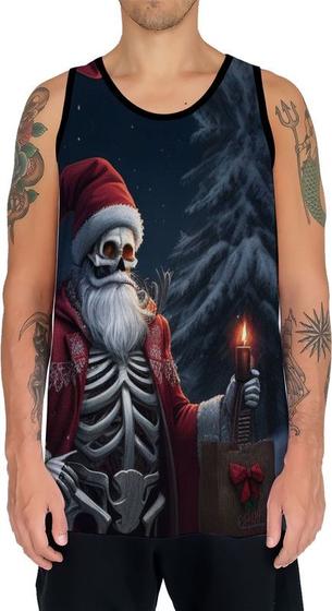 Imagem de Camiseta Regata Tshirt Natal Festa Papai Noel Caveira Dark 2