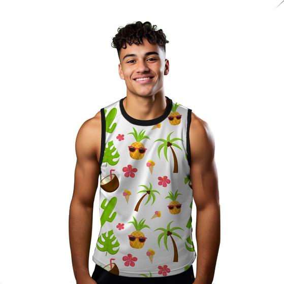 Imagem de Camiseta Regata Verão Estilo Moda Praia Abacaxi Coqueiro Flores Férias Funny 1611