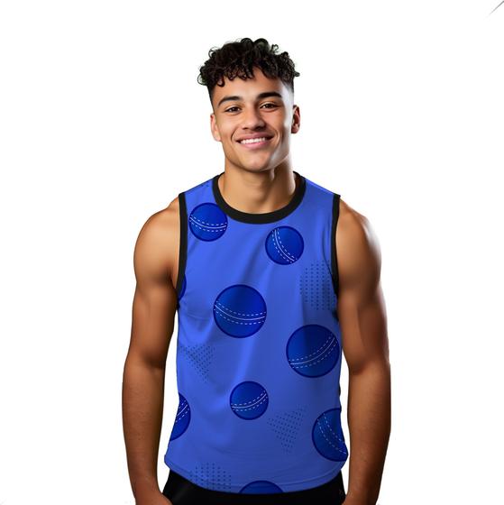 Imagem de Camiseta Regata Verão Estilo Moda Praia Bolas Cartoon Azul Blue 1266