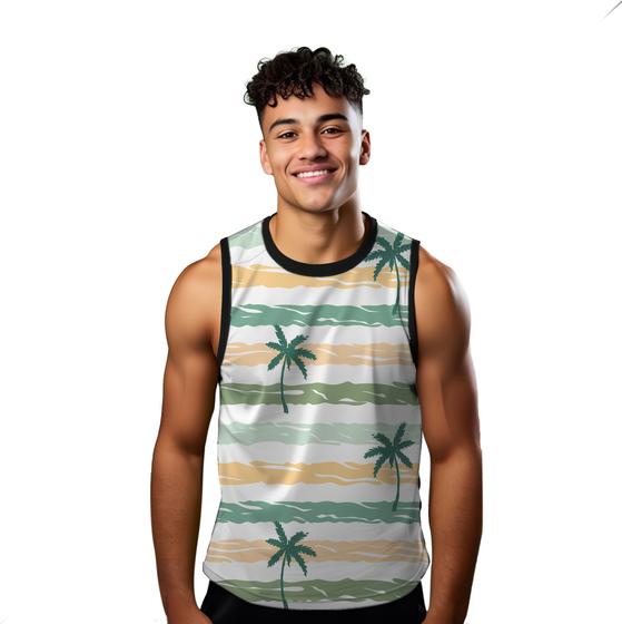 Imagem de Camiseta Regata Verão Estilo Moda Praia Férias Coqueiro Listras Areia 1320