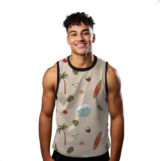 Imagem de Camiseta Regata Verão Estilo Moda Praia Férias Surf Folhas Coqueiro Paz 1296